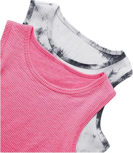 Milumia Girl's 2 Piece Tie Dye Ribbed Knit Round Neck Tank Top Sleeveless Summer Crop Tops in Saudi Arabia