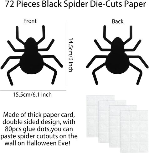 72 Pcs Spider Cut-Outs Paper Halloween Cutouts Black Spiders Shape Cutout Realistic Halloween Home Decorations for Halloween Eve Party Supplies Favor Wall Window Bulletin Board Kids Craft Projects in Saudi Arabia