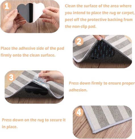 12 PCS Rug Pad Clips, Cloud Shaped Carpet Pad Tape Stickers, Double Sided Sticker Area Rug Pads, Non-Slip Washable Tape Clips for Corners, Suitable for Indoor Hardwood Floors and Ceramic Tiles, Balck in Saudi Arabia