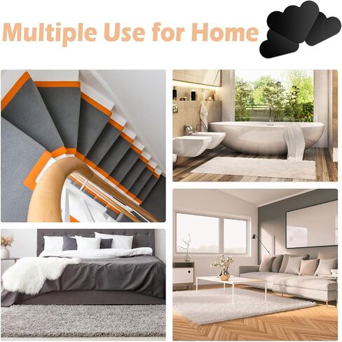 12 PCS Rug Pad Clips, Cloud Shaped Carpet Pad Tape Stickers, Double Sided Sticker Area Rug Pads, Non-Slip Washable Tape Clips for Corners, Suitable for Indoor Hardwood Floors and Ceramic Tiles, Balck in Saudi Arabia
