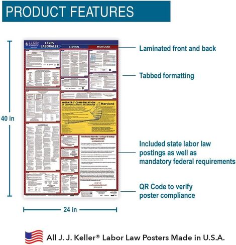 2024 Maryland and Federal Labor Law Poster (English, MD State) - OSHA Compliant All-in-One Laminated Poster in Saudi Arabia