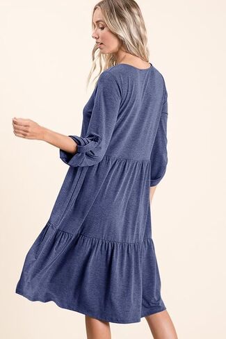 Dokotoo Dresses for Women 2024 Long Sleeve V Neck Knitted Button Down Elastic Waist Ruffle Tiered Mini Dress with Pockets in Saudi Arabia
