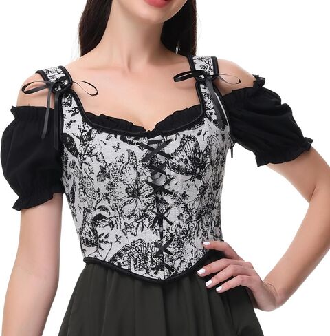 Vintage Floral Embroidered Camisole, Corset Vest Top for Women, Black in Saudi Arabia