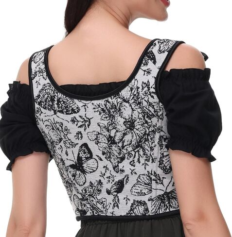 Vintage Floral Embroidered Camisole, Corset Vest Top for Women, Black in Saudi Arabia