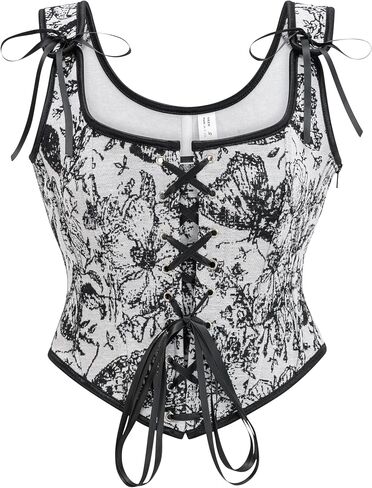 Vintage Floral Embroidered Camisole, Corset Vest Top for Women, Black in Saudi Arabia