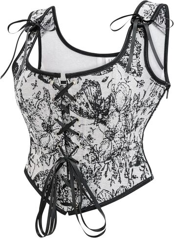 Vintage Floral Embroidered Camisole, Corset Vest Top for Women, Black in Saudi Arabia