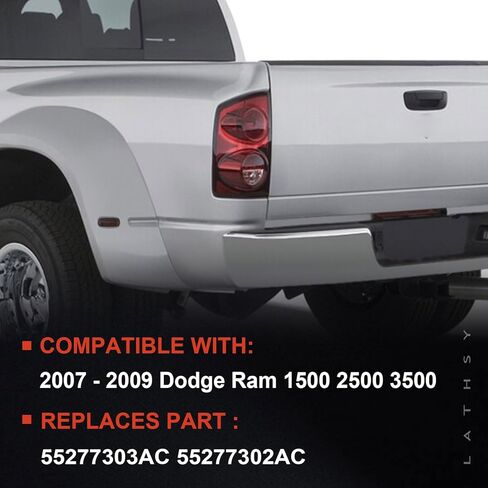 Tail Light Assembly Compatible With 2007 2008 2009 Dodge Ram 1500 2500 3500 Replace:55277303AC, 55277302AC in Kuwait