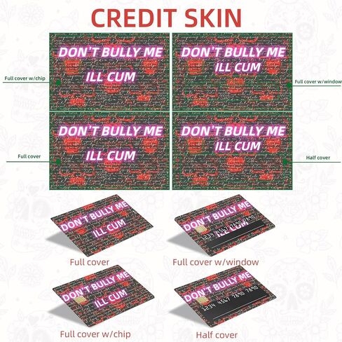 'DON'T BULLY ME ILL CUM' Credit Card Skin Funny Debit Card Skin Cover for Transportation, Key, Debit, Credit Slim Meme Skull Credit Card Sticker Protecting Personalizing Bank Card (Red Black) in Saudi Arabia