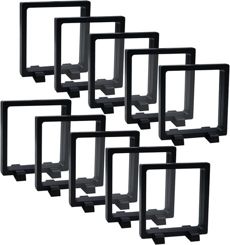 10Pcs Coin Holder Challenge Coin Display Stand, Black 3D Floating Display Case for AA Coin Medallions Jewelry Rock Gem Arrowhead Collecting and Display (2.75×2.75×0.8 inches) in Saudi Arabia