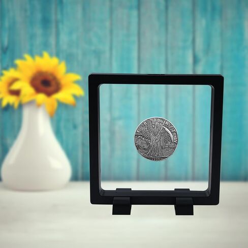 10Pcs Coin Holder Challenge Coin Display Stand, Black 3D Floating Display Case for AA Coin Medallions Jewelry Rock Gem Arrowhead Collecting and Display (2.75×2.75×0.8 inches) in Saudi Arabia