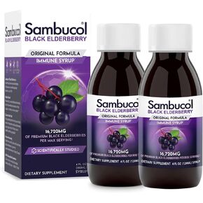 Sambucol Black Elderberry Syrup - Sambucus Elderberry Syrup, Black Elderberry Liquid, Immune Support for Kids and Adults, High Antioxidants, Gluten Free - Original Formula, 4 Fl Oz, 2-Pack