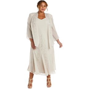 R&M Richards Beaded Slip Chiffon Jacket Dress - Plus Size