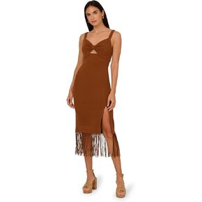 Adrianna Papell Women's Knit Fringe Trim Midi Dress