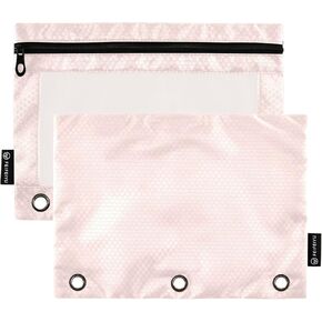 Binder Pencil Pouch 3 Ring Misty Rose Zipper Pencil Pouches Case 2 Pack Clear Binder Organizer for School Office