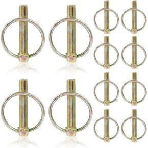 1/4" Diameter Lynch Pin with Ring, 12 Pcs 1-3/4" Long 3 Point Pins, Steel Round Linch Pins for Tractors, Trailers, Trucks (Gold)