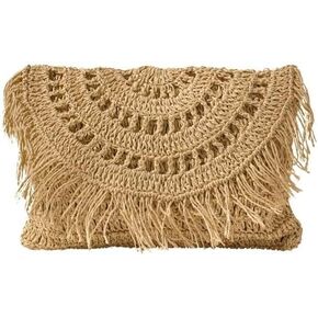 Straw Bag Women's Handwoven Envelope Style Summer Beach Purse Chic and Woven Wallet (TROY), Brown