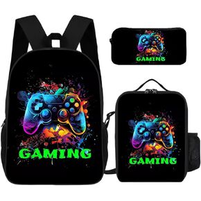 3-Pcs Backpack School Bag Set For Boys And Girls Travel Study Backpack And Lunch Box And Pencil Bag (Game Backpack)
