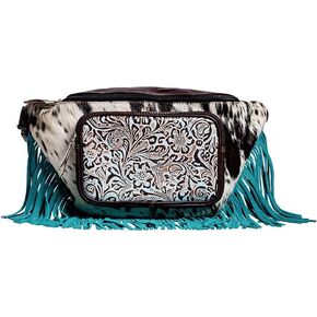 Myra Bag Fanny Pack for Women - Western Upcycled Hairon & Leather Tassel Waist Pack Bag Marta Plains, Black
