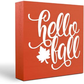 Rustic Fall Decor Thanksgiving Decorations Wooden Box Sign Autumn Desk Decor Farmhouse Coffee Bar Office Home Bedroom Living Room Kitchen Wooden Block Sign for Wall Bookshelf Tabletop Fireplace