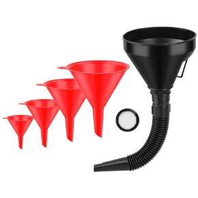 Oil Funnels Set, Automotive Fuel Funnels, Wide Mouth Gas Funnel with Handle, Large Funnels with Hose, Plastic Long Neck Oil Funnels, Gasoline Funnel Kit for Water, Fuel, Oil Change (10)