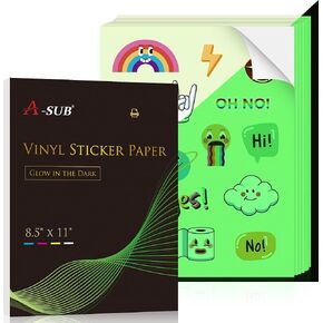 A-SUB Glow in The Dark Printable Vinyl Sticker Paper for Inkjet Printers, Waterproof Sticker Paper 8.5x11 Inch 5 Sheets