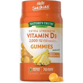 Vitamin D3 Gummies | 2000 IU | 70 Count | Pineapple Flavor | Vegetarian, Non-GMO and Gluten Free Supplement | by Nature's Truth