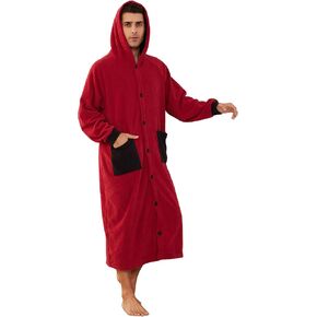 Vulcanodon Mens Hooded Robe, Plush Fleece Bathrobes for Men Long Cozy Warm Spa Robe