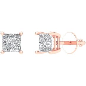 Clara Pucci - 1.0 Carat Princess Cut VVS1 Conflict Carat Free Solitaire Genuine Moissanite Designer Stud Earrings Solid 14k Rose Gold Screw Back