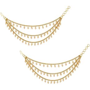 Efulgenz Indian Traditional Ear Chains Indian Jewellery for Earring Support Indian Bridal Jewelry for Wedding Gold Tone Indian Jewelry for Women Layered Faux Pearl Charms Ear Support Chain Hair Accessory