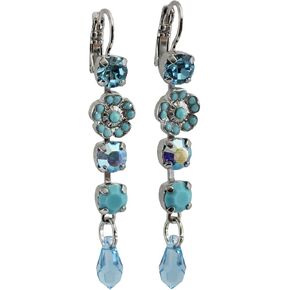 Mariana Rhodium Plated Bliss Blue Floral Dangle Drop Crystal Chandelier Earrings, 1504/1 2672ro