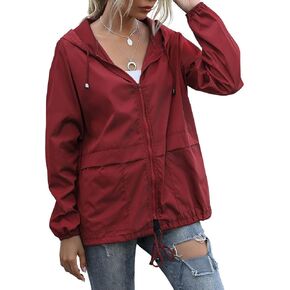Women's Waterproof Raincoat Lightweight Rain Jacket Hooded Adjustable Windbreaker Rain Coats with Pocket for Outdoor