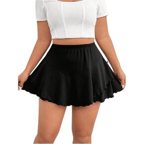 Women's Plus Size Skorts Tiered Layer Ruffle Hem Skirts High Waist Lettuce Trim Mini Summer Shorts