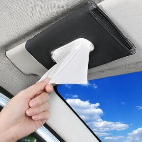 Beige Leather Car Sun Visor Tissue Holder for Car/Truck/SUV, Car Tissue Holder with Facial Tissues, Car Visor Facial Tissue Dispenser, Car Visor Napkin Holder Case