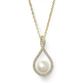 Mariell Gold Pearl Drop Necklace with Cubic Zirconia Crystals for Brides, Weddings, Mother of The Bride