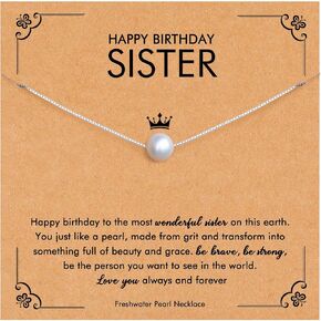Sister Gifts, Sister Birthday Gifts, Dainty Freshwater Pearl Butterfly Sun Moon Pendant Necklace for Sisters Birthday, Christmas, Anniversary, Thanksgiving and Mother's Day