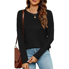 Halife Women's Long Sleeve Tunic Tops Drop Shoulder Crewneck Trendy Basic Fall Shirts