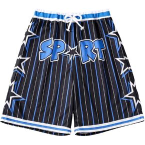 SHENHE Boy's Striped Letter Star Print Drawstring Shorts Elastic Waist Casual Shorts