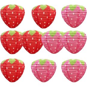 10PCS Strawberry Paper Lanterns Red and Pink Hanging Strawberry Decor Fruit Themed Party Supplies for Party Decorations (Red and Pink)