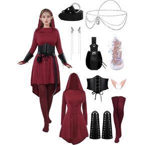 10 Pcs Women Medieval Renaissance Fairy Costumes Set Medieval Hooded Robe Elf Accessories for Halloween Cosplay in Kuwait