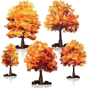 5 Pieces Mini Fall Maple Tree 5 Size Autumn Artificial Miniature Trees Village Fall Decorations Thanksgiving Tabletop Centerpieces Set for Indoor Home Harvest Wedding Party Decoration