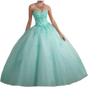 Ball Gown Sweet 16 Dress Quinceanera Formal Long Prom Dresses with Gold Applique