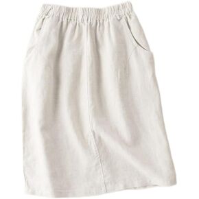 IDEALSANXUN Womens Linen Skirt Summer Outfits Casual A Line Elastic High Waisted Midi Skirt with Pockets