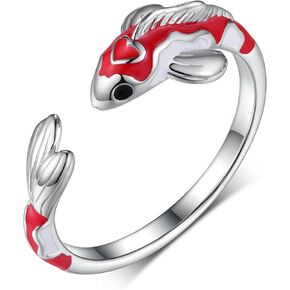 Koi Fish Ring 925 Sterling Silver Fish Open Ring Lucky Animal Koi Fish Jewelry Gifts for Women Mother