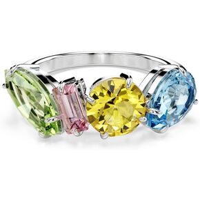 Swarovski Gema cocktail ring, Mixed cuts, Multicolored, Rhodium Finish