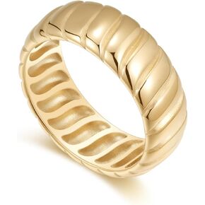 14K Gold Plated Chunky Statement Ring, Wide Band for Women, Size 5-10