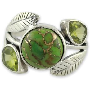 NOVICA Artisan Handmade Peridot Cocktail Ring with Composite Turquoise .925 Sterling Silver Reconstituted Green India Birthstone 'Green Ivy'
