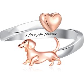 Dachshund Rings 925 Sterling Silver Dachshund Open Rings Adjustable Wiener Dog Rings Dachshund Jewelry Gifts for Women
