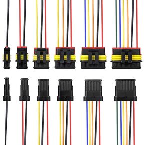 Waterproof Electrical Connector Wire Connector 6 Kit 1P2P3P4P5P6P Way 1.5mm Series Terminals Water Resistend and Rubber Seal with 10cm Wire Weatherpack Connectors Marine for Car, Truck, Boat…