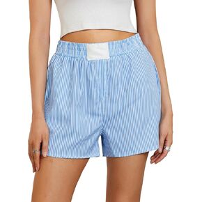 Women Striped Boxer Shorts Cute Lounge Shorts Y2k Low Rise Elastic Waist Casual Pajama Sleep Shorts