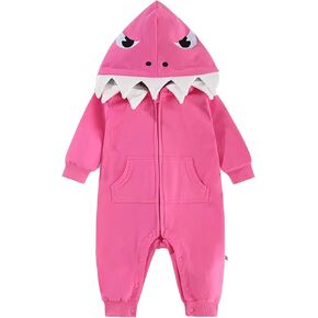 Baby Boy Girl Shark Costumes Halloween Onesie Cartoon Hooded Romper Jumpsuit Outfit Zip Bodysuit Infant Toddler